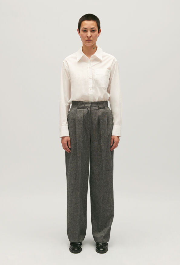 Pantalon tailleur large gris chiné | Claudie Pierlot : Pantalones y vaqueros color GRIS CHINE