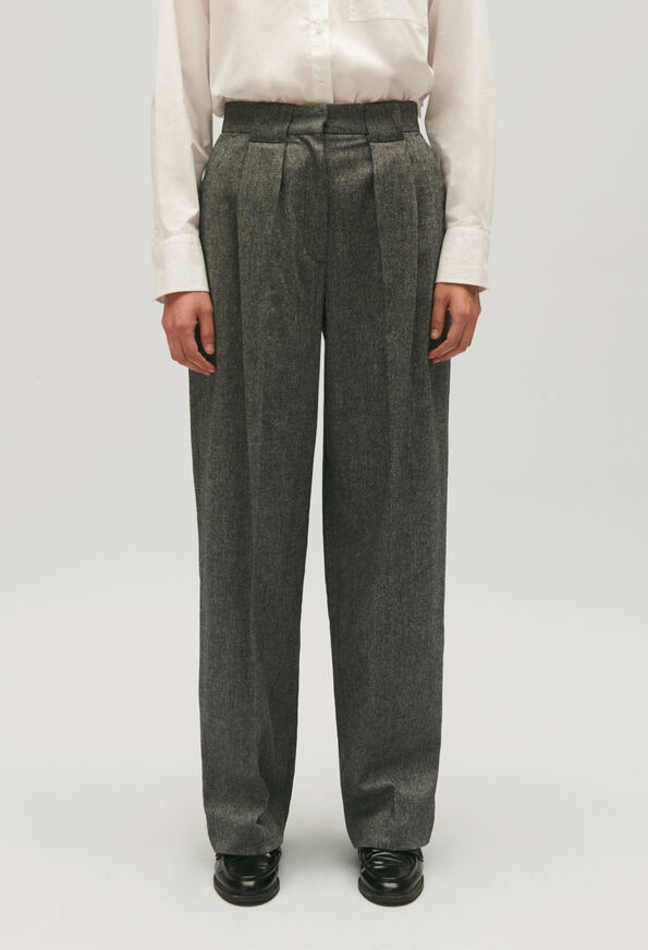 Pantalon tailleur large gris chiné | Claudie Pierlot : Pantalones y vaqueros color GRIS CHINE