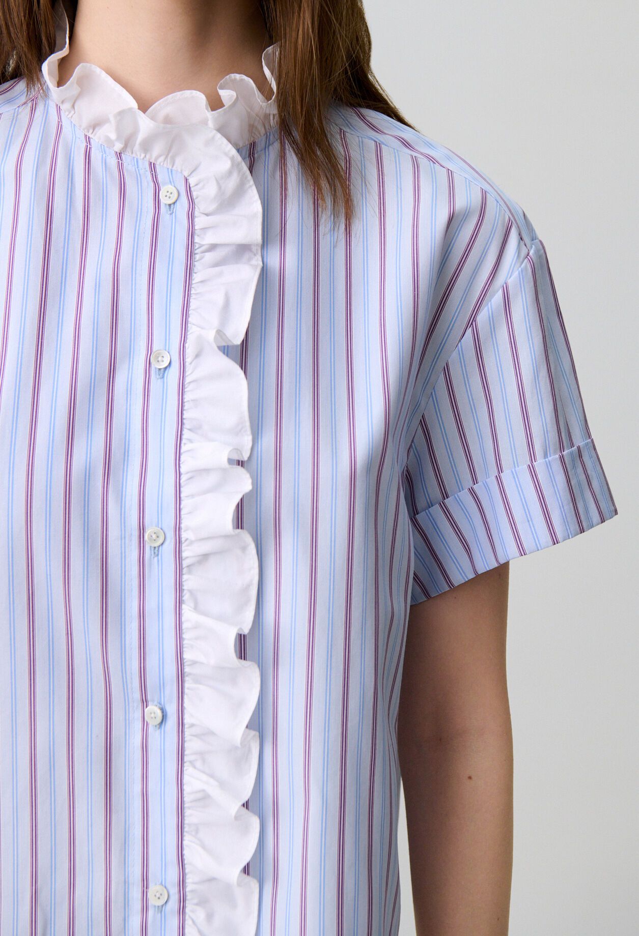 Camisa popel&iacute;n rayas con volantes