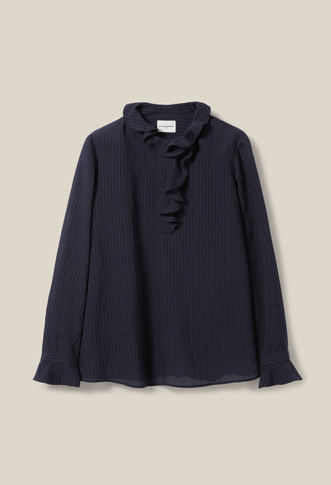 Blusa de rayas volantes azul oscuro