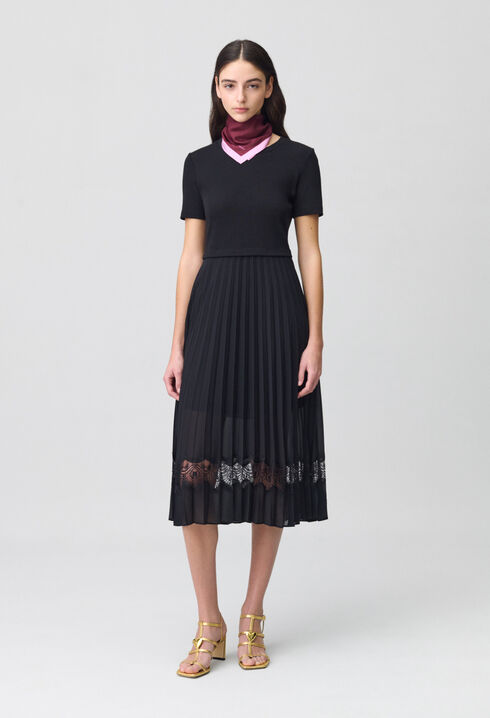 Vestido midi Twist bimaterial negro
