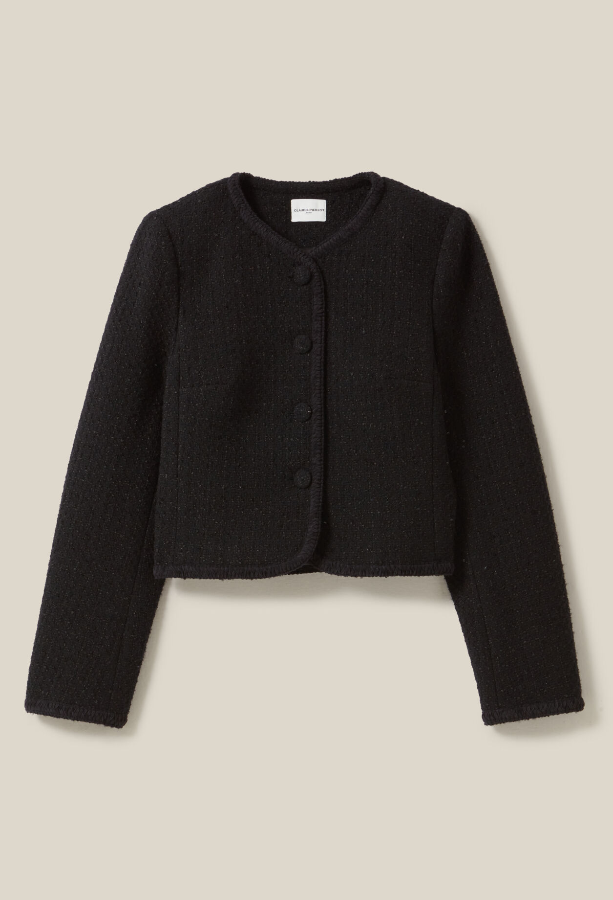 Chaqueta recta de tweed negra