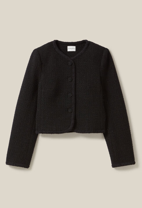 Chaqueta recta de tweed negra