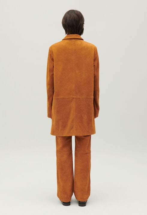 Abrigo recto piel ante beige oscuro