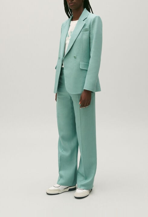 Chaqueta de traje mezcla lino verde agua