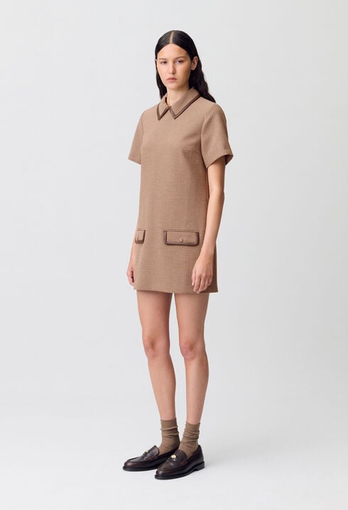 Vestido recto con cuero