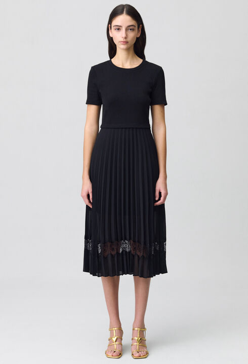 Vestido midi Twist bimaterial negro