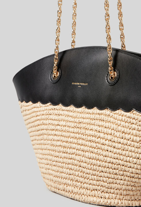 Bolso tote cuero y tejido trenzado
