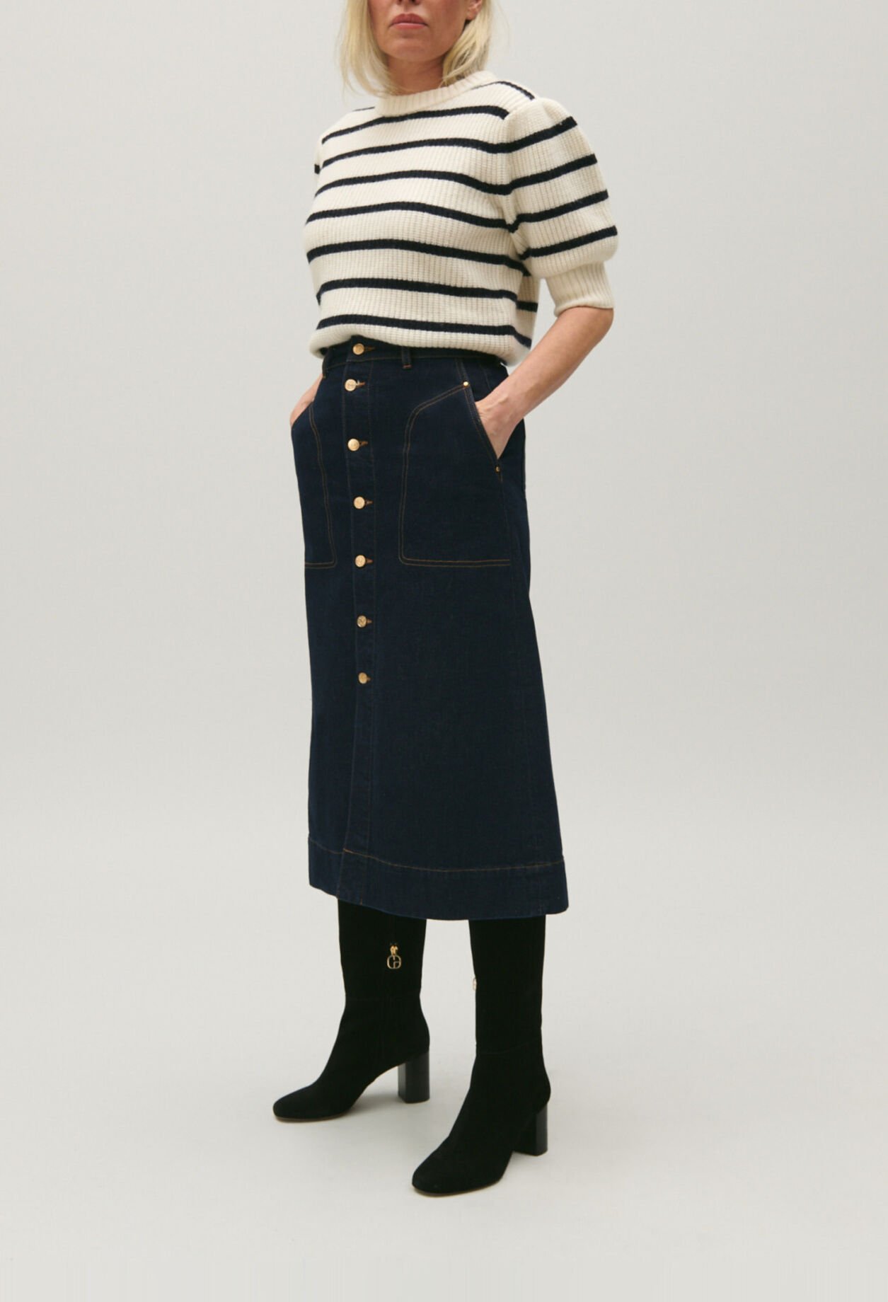 Falda midi vaquera azul