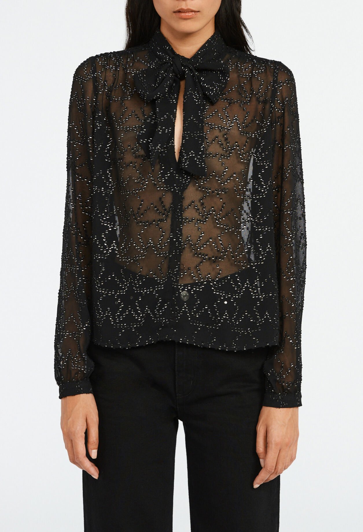 Camisa con cuello de lazada y estrellas