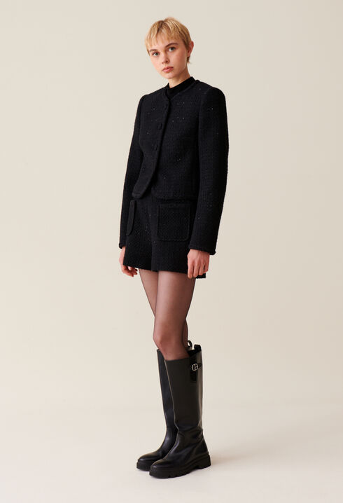 Chaqueta recta de tweed negra
