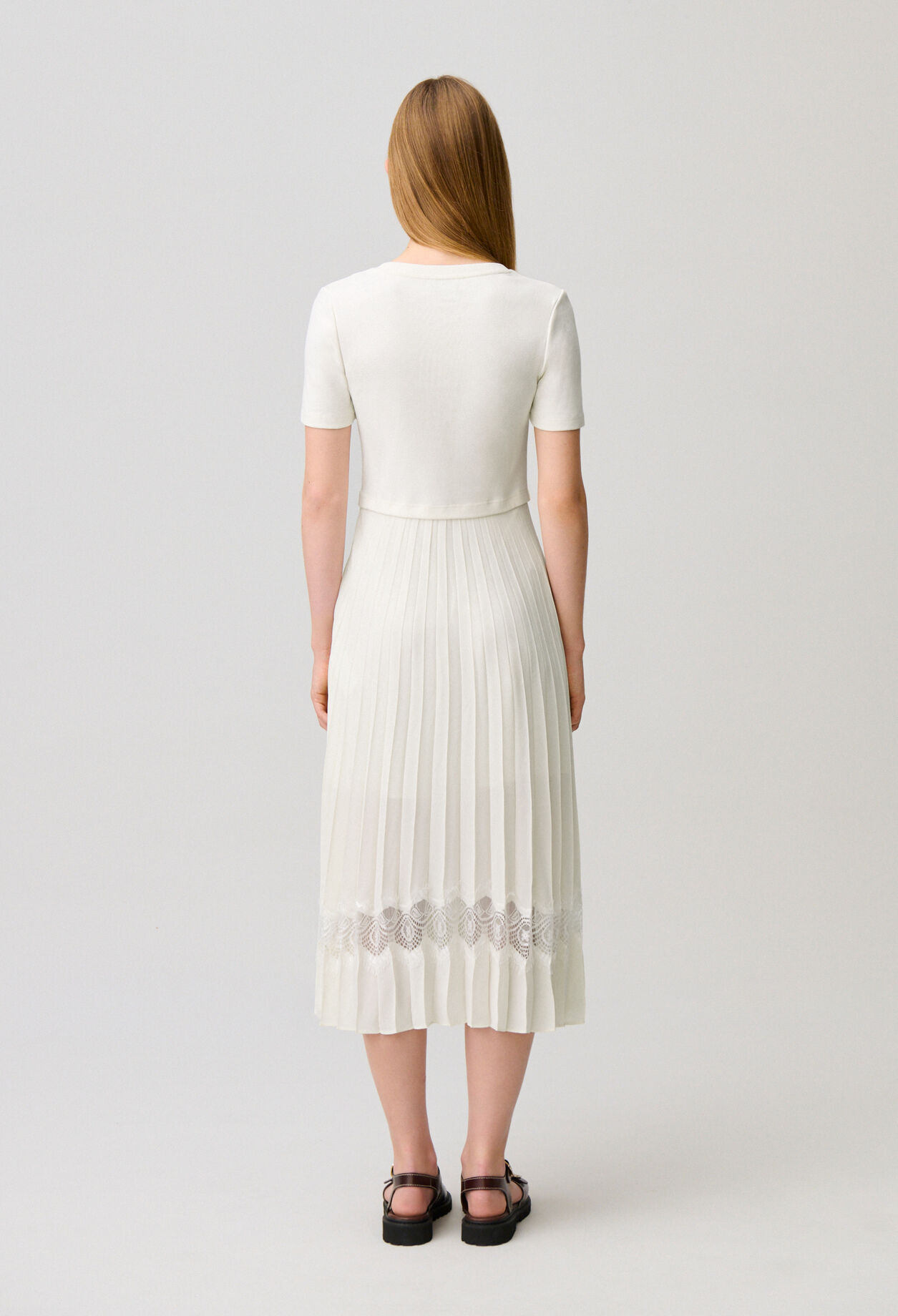 Vestido midi Twist bimaterial marfil