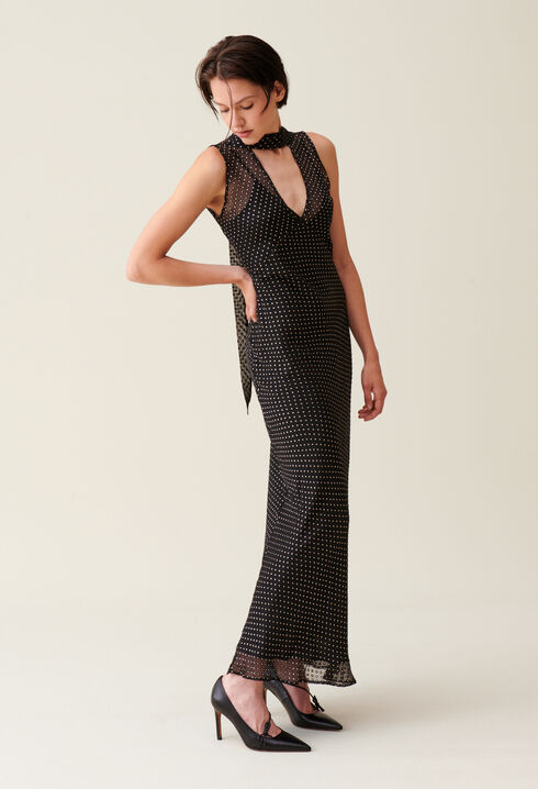 Vestido largo transparente lunares