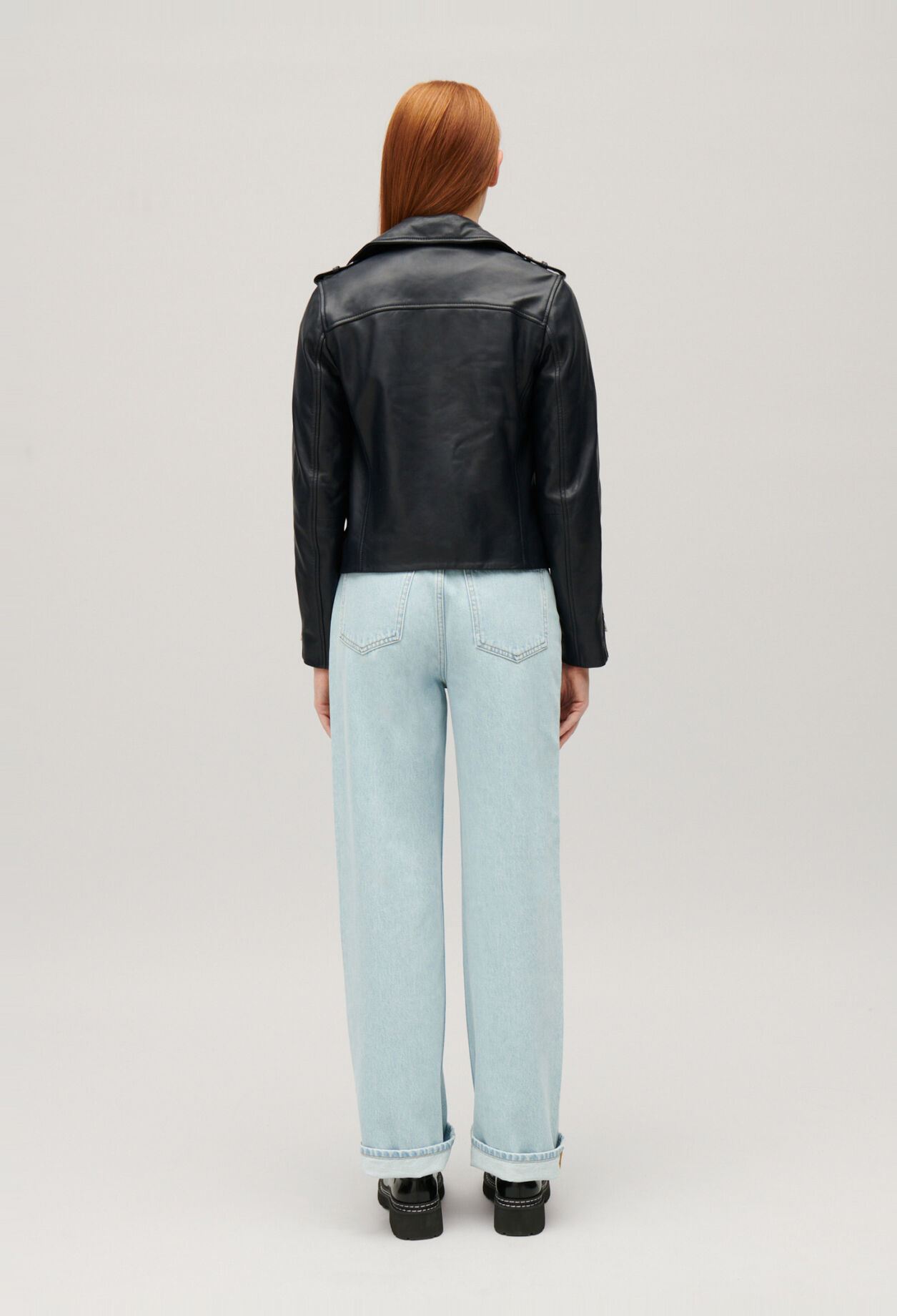 Chaqueta de piel lisa azul marino