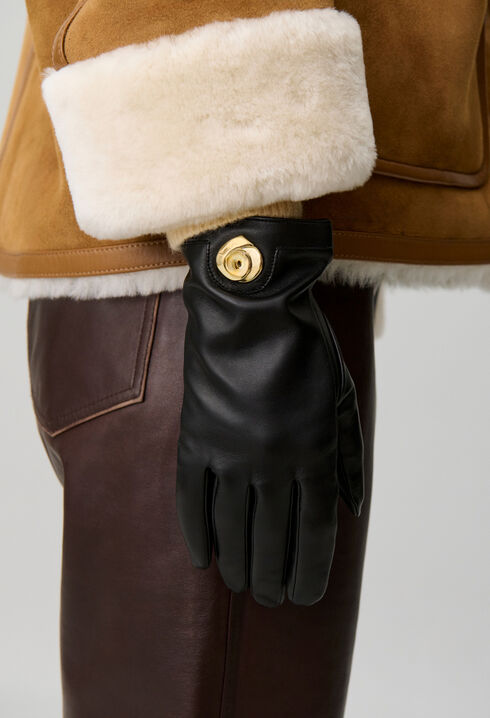 Guantes piel lisa joya dorada