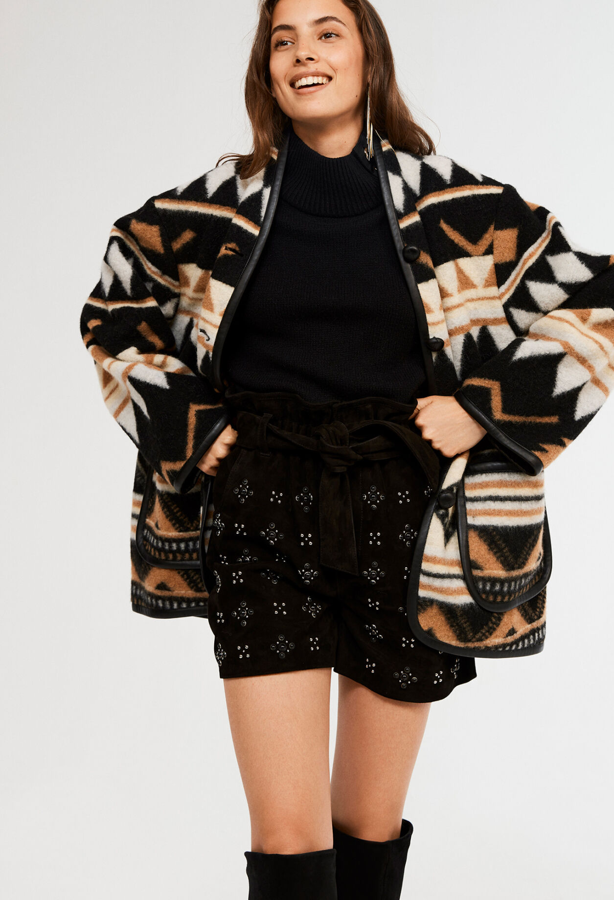 Abrigo de lana con estampado
