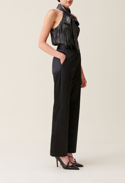 Pantal&oacute;n satinado slim recto negro