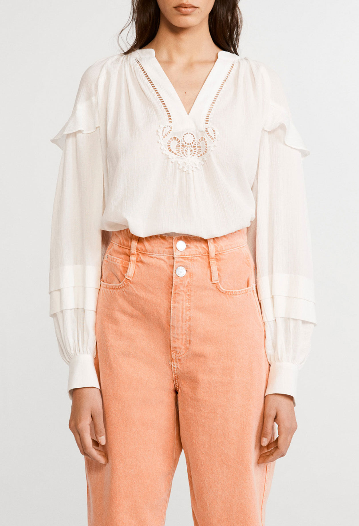 Blusa de mangas acombadas de algodón bio