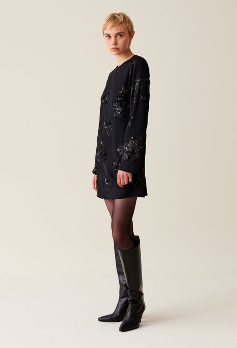Vestido corto negro lentejuelas