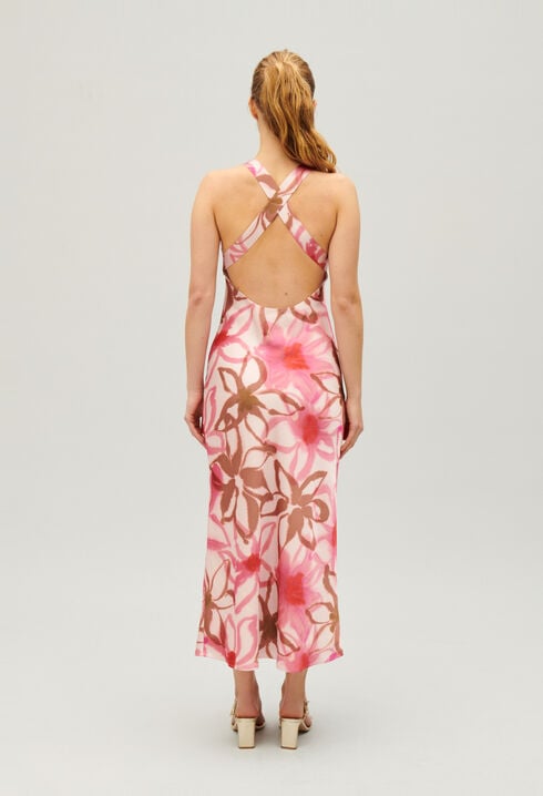 Vestido largo satinado estampado
