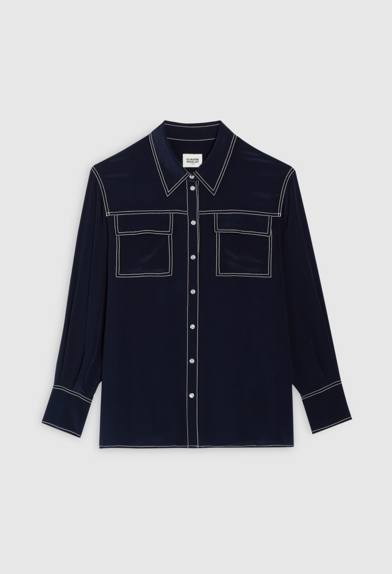 Camisa con manga larga en seda azul