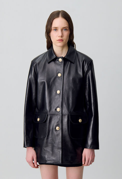 Chaqueta de cuero estilo oversize