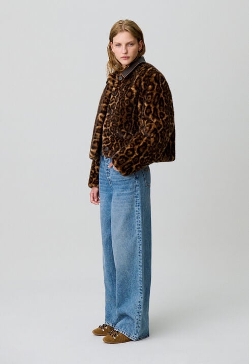 Abrigo de piel sintética leopardo