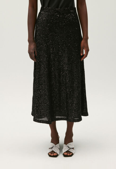 Falda midi de lentejuelas negra