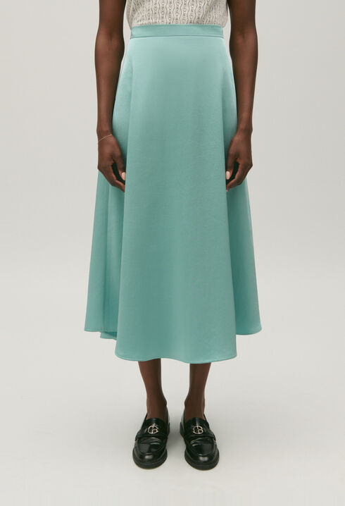 Falda midi fluida satinada verde agua