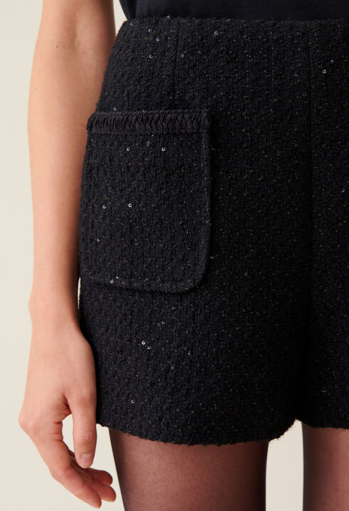 Short negro recto de tweed