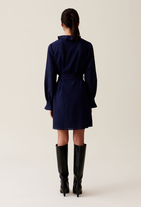 Vestido rayas volantes azul marino