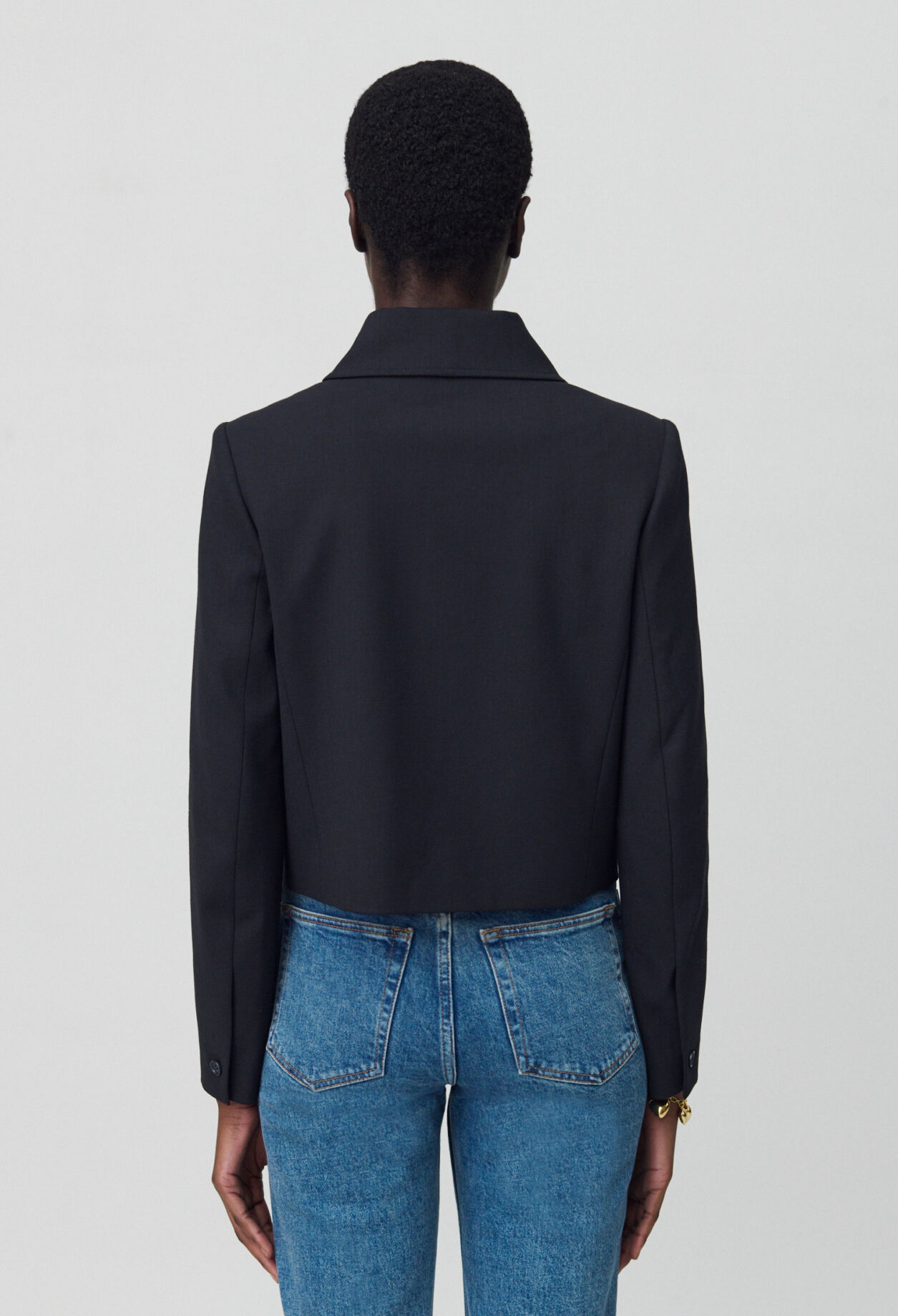 Chaqueta caja mezcla de lana negra