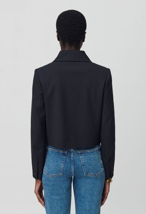 Chaqueta caja mezcla de lana negra