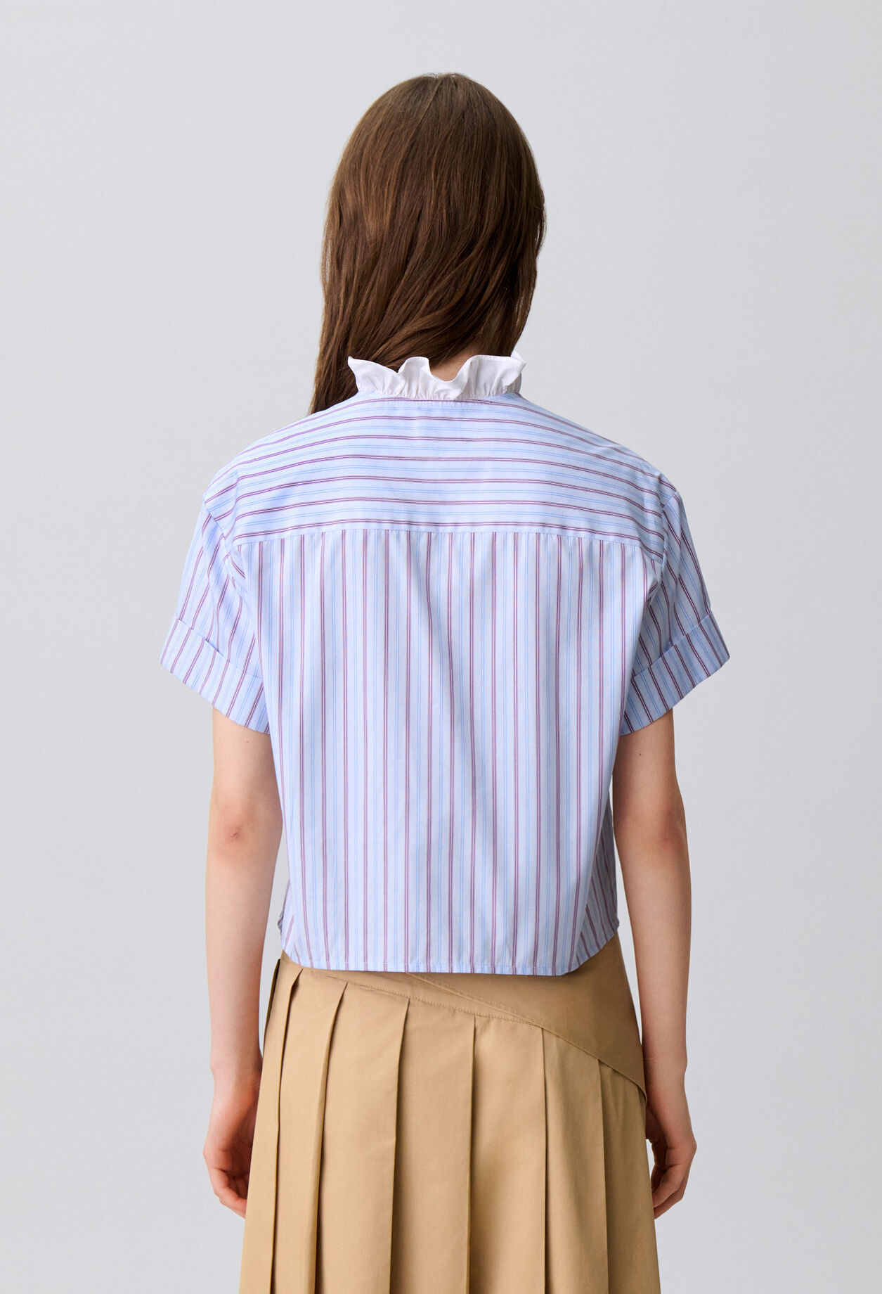 Camisa popel&iacute;n rayas con volantes