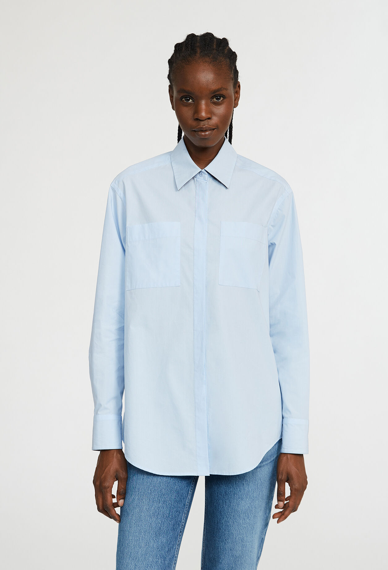 Camisa de algodón azul claro manga