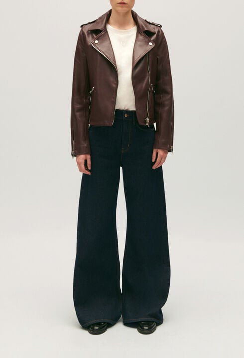 Chaqueta de cuero liso negro