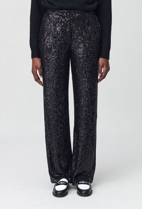 Pantalón recto de lentejuelas negras