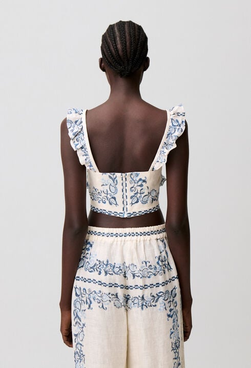Top bustier de lino con volantes