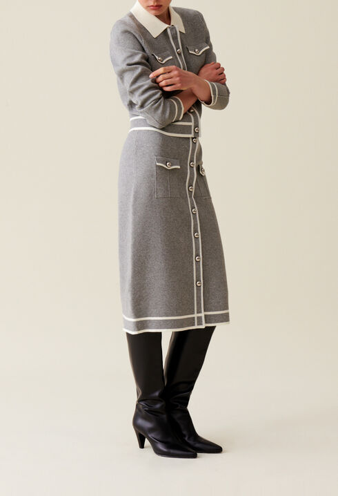Falda gris de punto midi