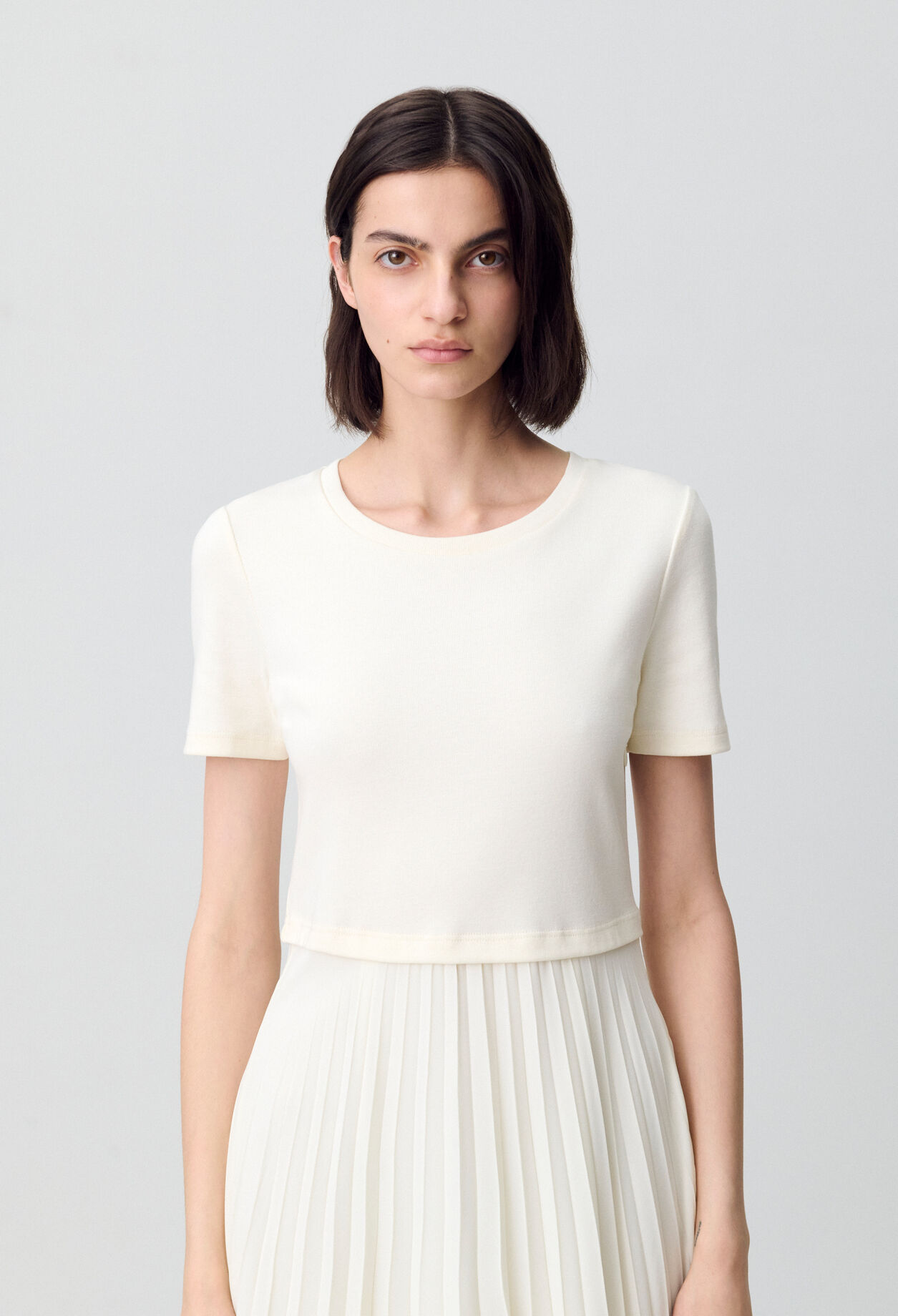 Vestido midi Twist bimaterial marfil