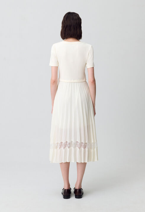 Vestido midi Twist bimaterial marfil