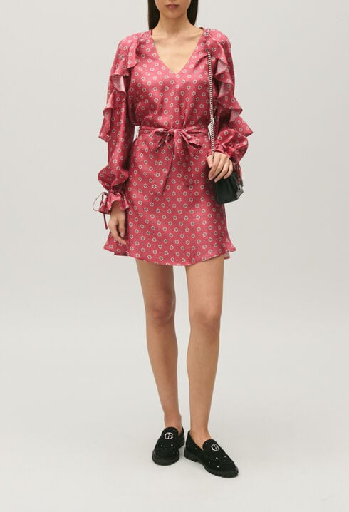 Vestido corto satinado con estampado