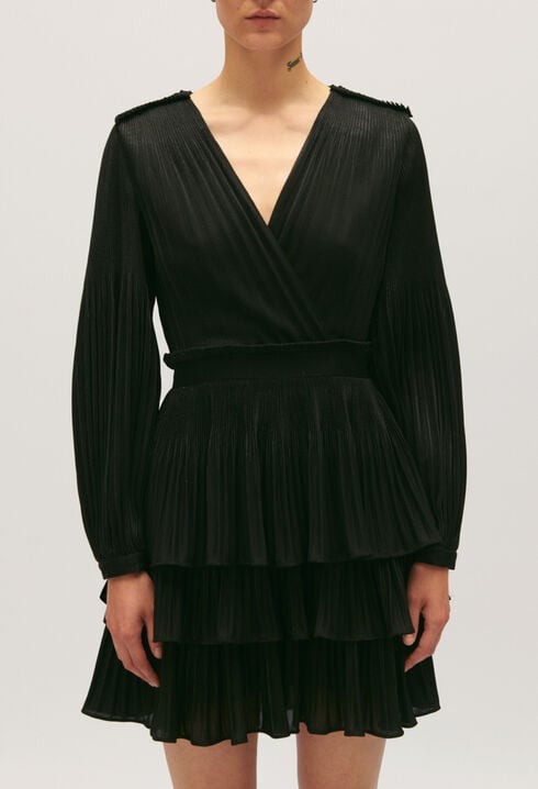 Vestido corto plisado negro