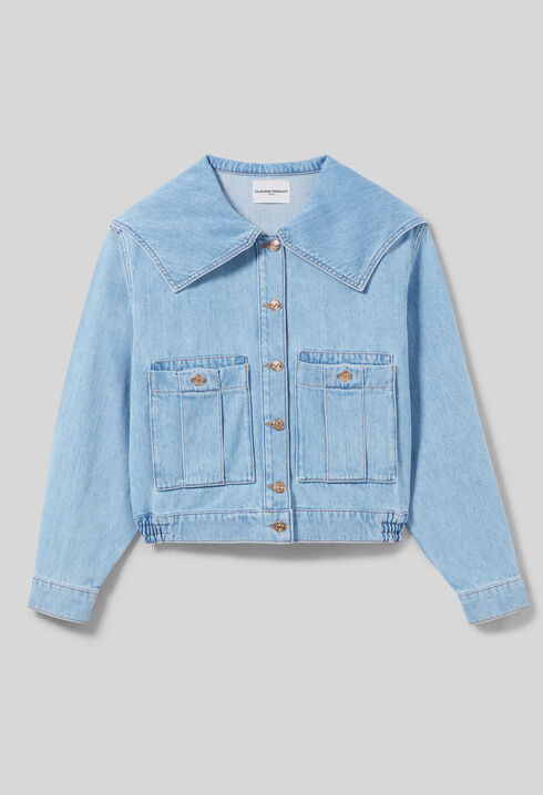 Chaqueta denim con cuello ancho