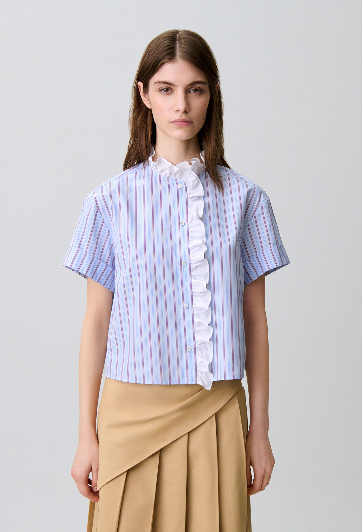 Camisa popel&iacute;n rayas con volantes