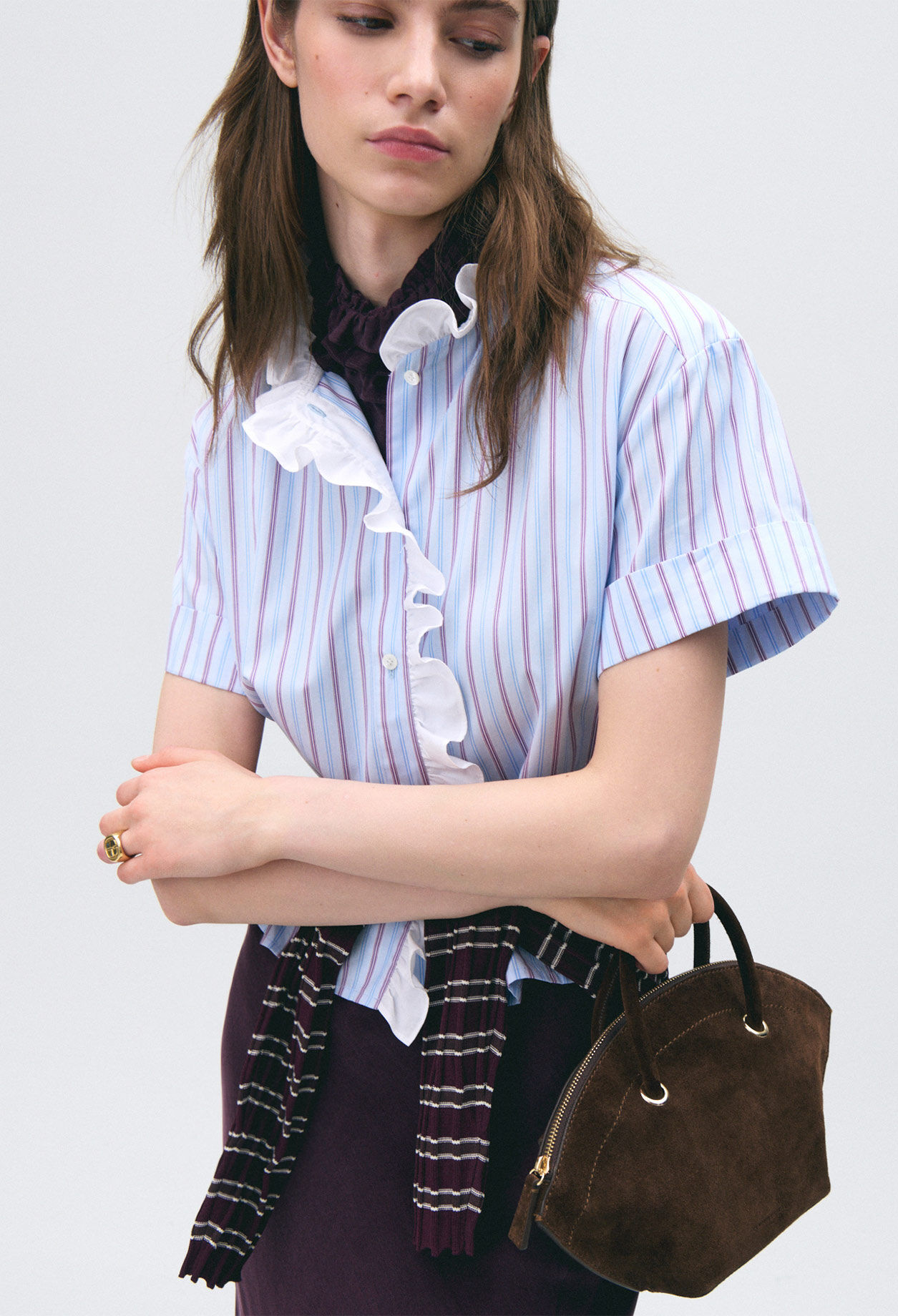 Camisa popel&iacute;n rayas con volantes