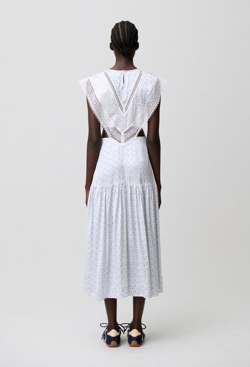 Vestido largo satinado con encaje