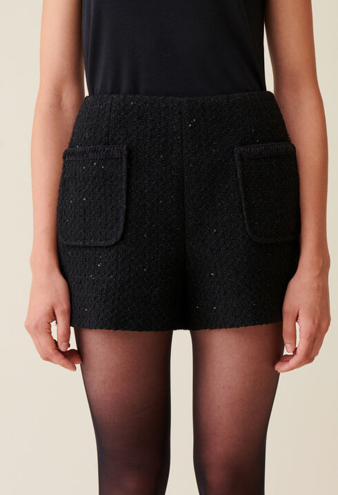 Short negro recto de tweed