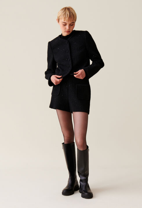 Chaqueta recta de tweed negra
