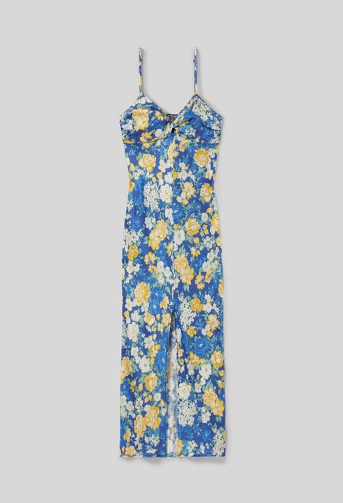 Vestido largo satinado estampada